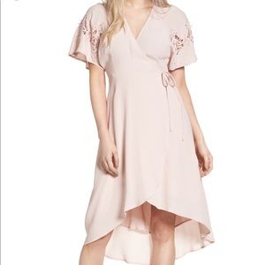 ASTR Patch sleeve hi-lo wrap dress.